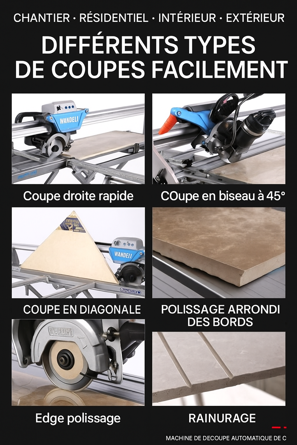 🔥Machine de découpe automatique de carrelage Wandeli – Coupe en chanfrein 45°