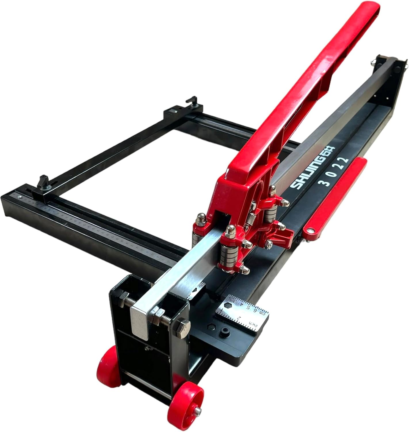 Détail roulettes de guidage et règle graduée de la carrelette 80 cm