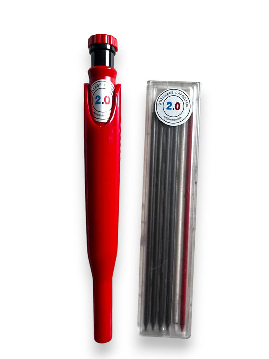 🔥Pack Baustellen-Markierstift 2.0 – Roter Druckbleistift + 6 Minen 2B | Wasserdichte Tasche