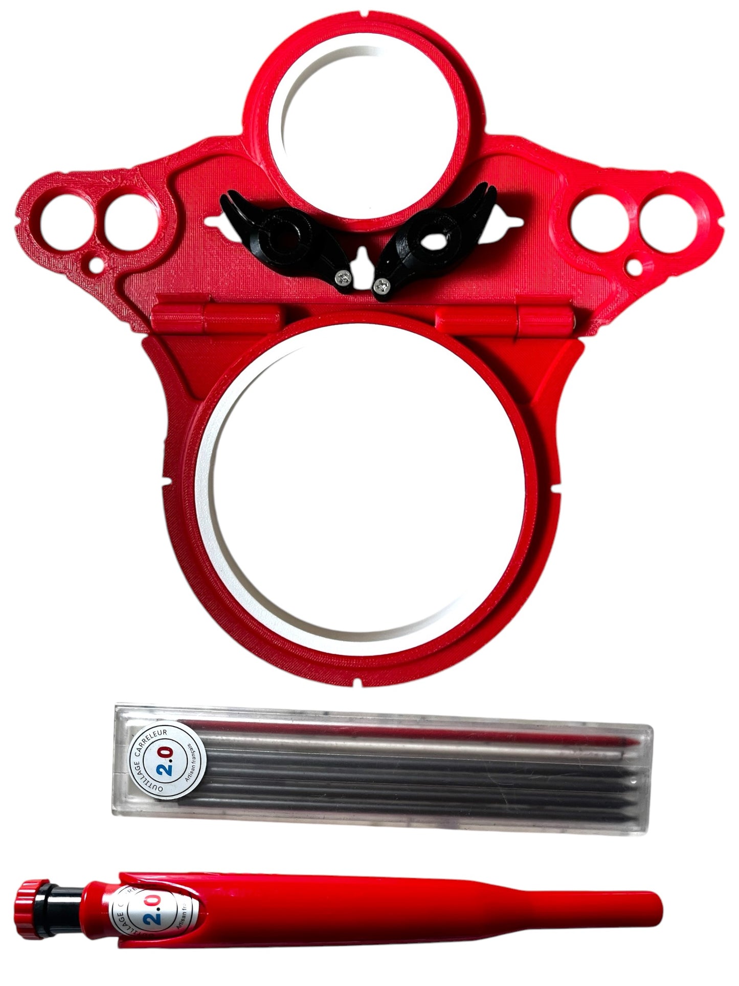 Kit gabarit bâti-support universel pour WC suspendu avec repères intégrés, pinces de maintien et porte-mine