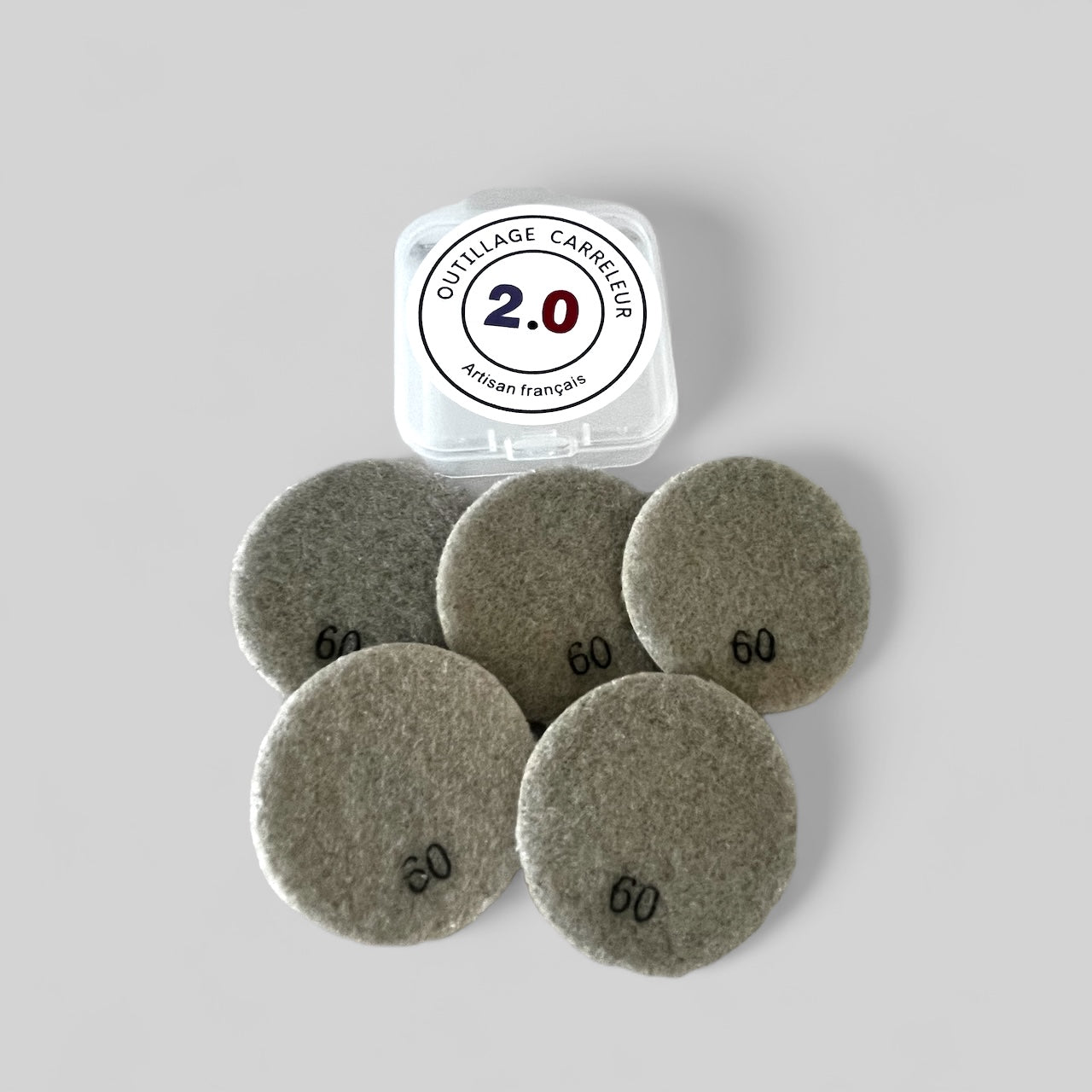 Pack de 5 mini disques diamantés gris grain 60 format Y pour polissage et finition de coins de carrelage