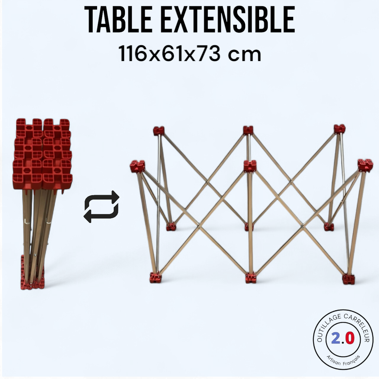 🪑 Table Extensible Pliante 6 Pieds – Structure Métallique Compacte – 116x61x73 cm