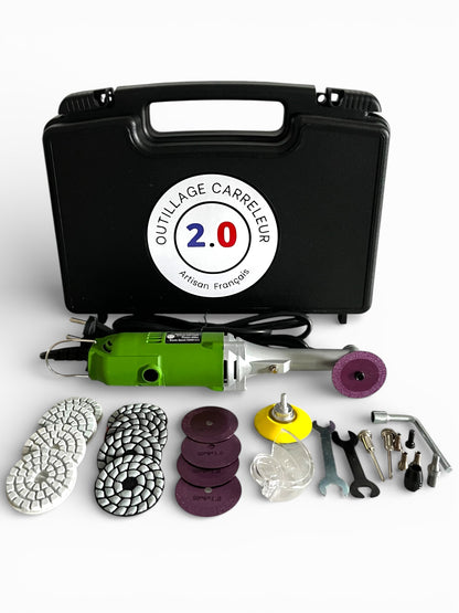 🔥Kit Mini Meuleuse P7 de Précision Électrique 450W avec Pads Diamant + Coffret Rigide – Outillage Carreleur 2.0