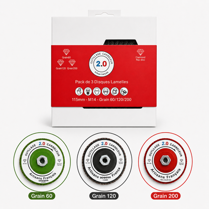 Pack de 3 Disques à Lamelles Diamantés Ø115 mm Grain 60, 120 et 200 – M14