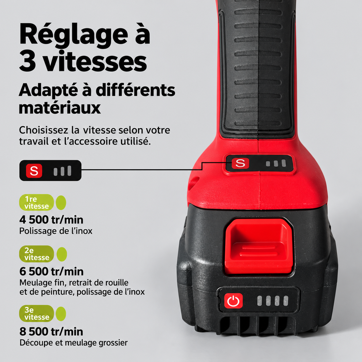 Meuleuse sans fil 125 mm – Coffret 2 batteries et chargeur
