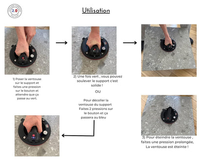 Ventouse électrique avec manomètre professionnelle, Ventouse carrelage - Ventouse vitre, grès cérame, Marbre, capacité 140kg  (Blanche et Noir, 20cm)